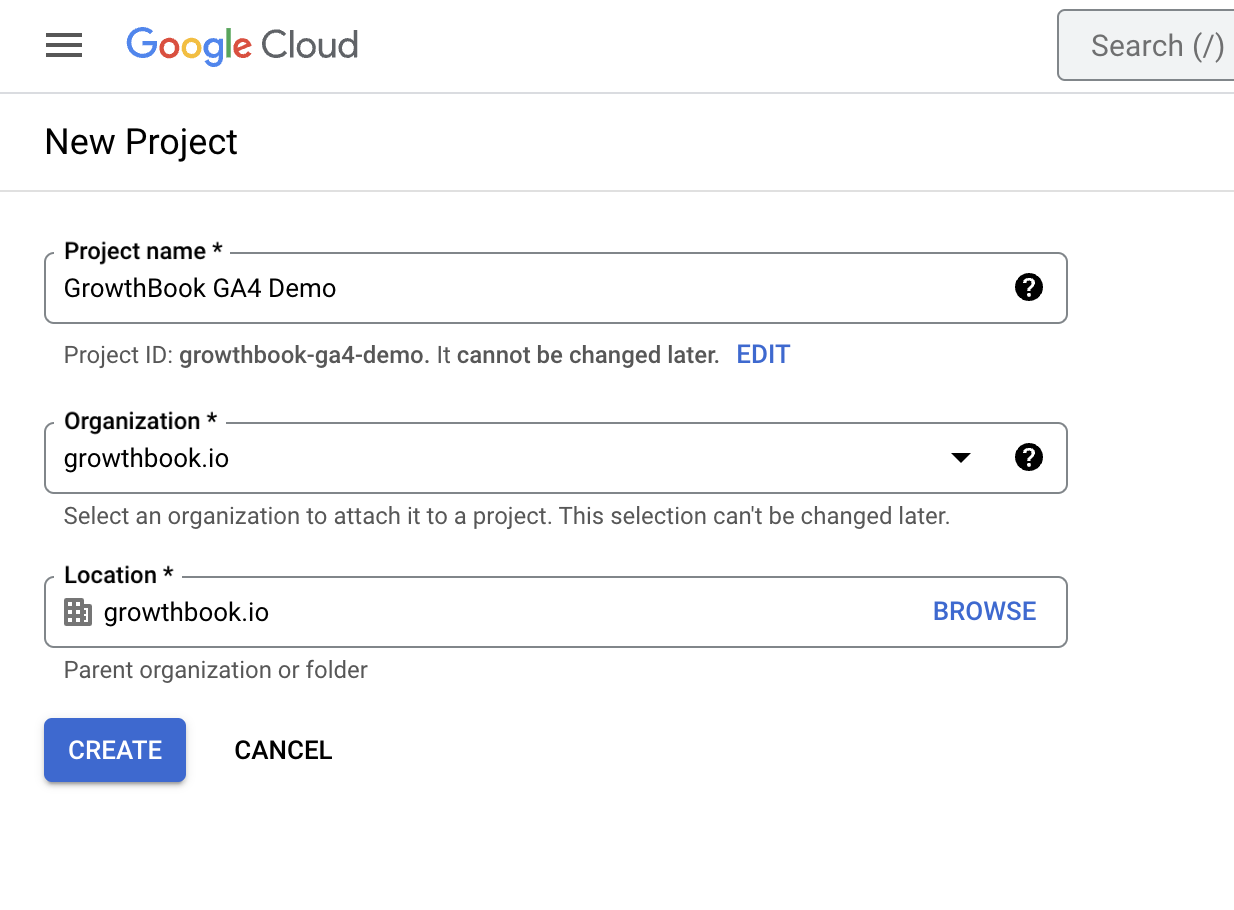 GA4 - BigQuery create and name your project