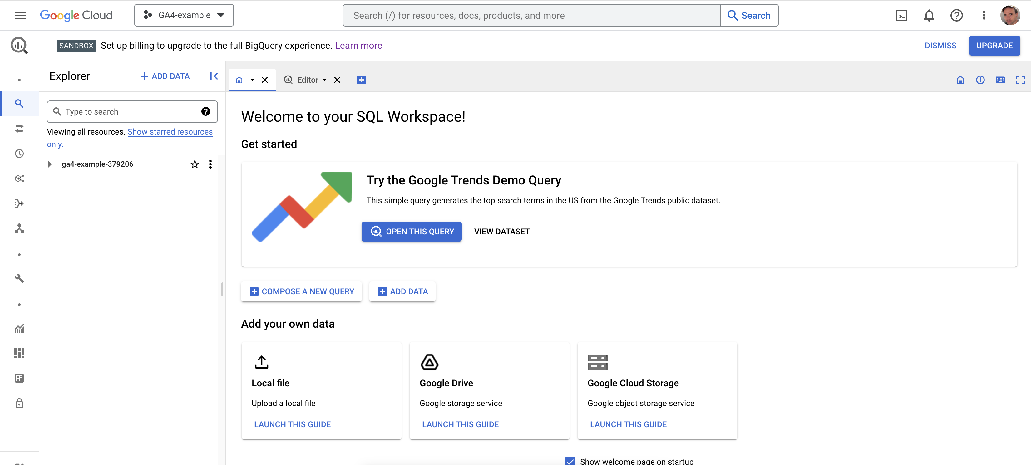 GA4 - BigQuery new project dashboard