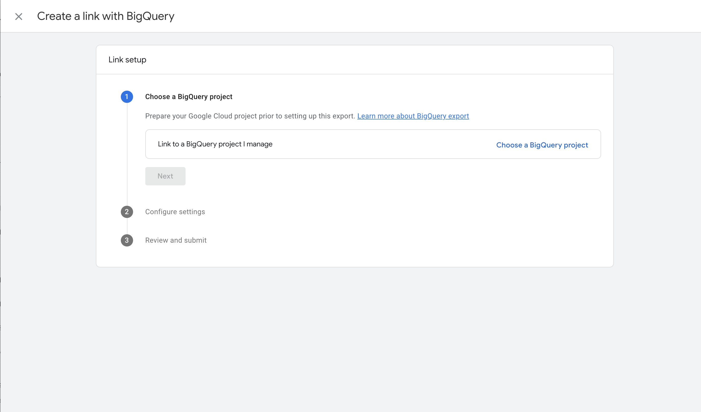 GA4 BigQuery, choose a project