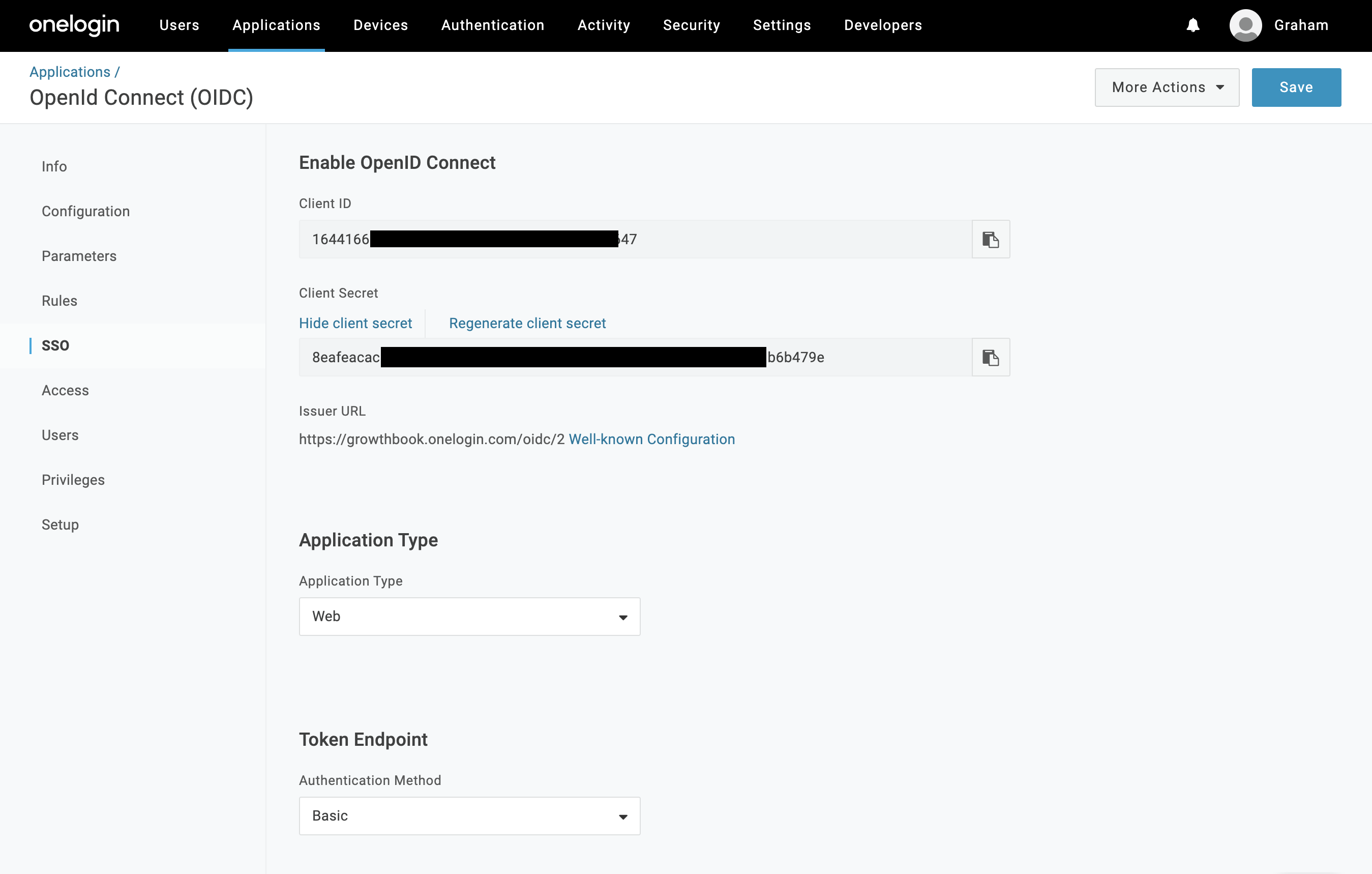 OneLogin SSO settings