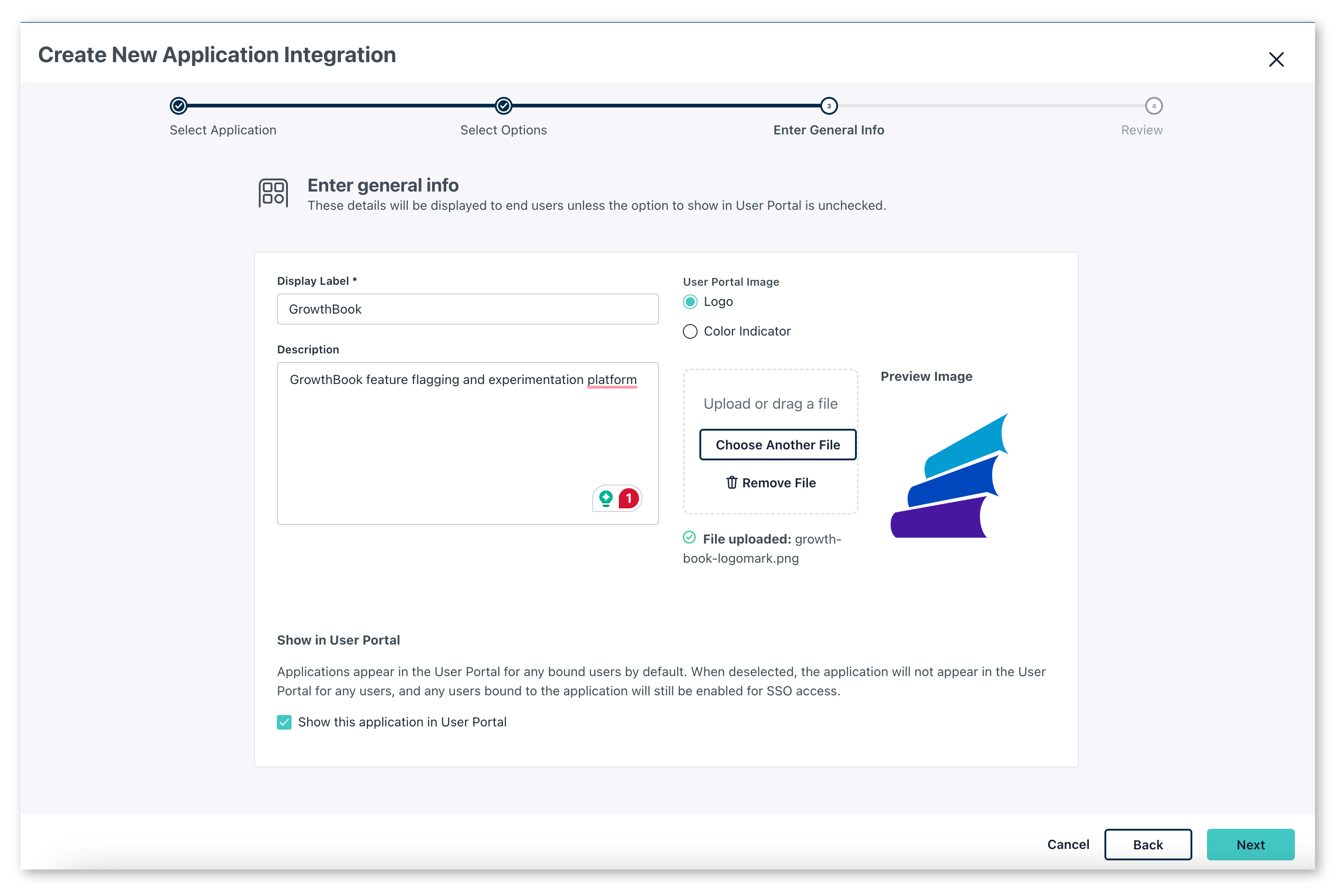 JumpCloud SSO configuration with general info fields