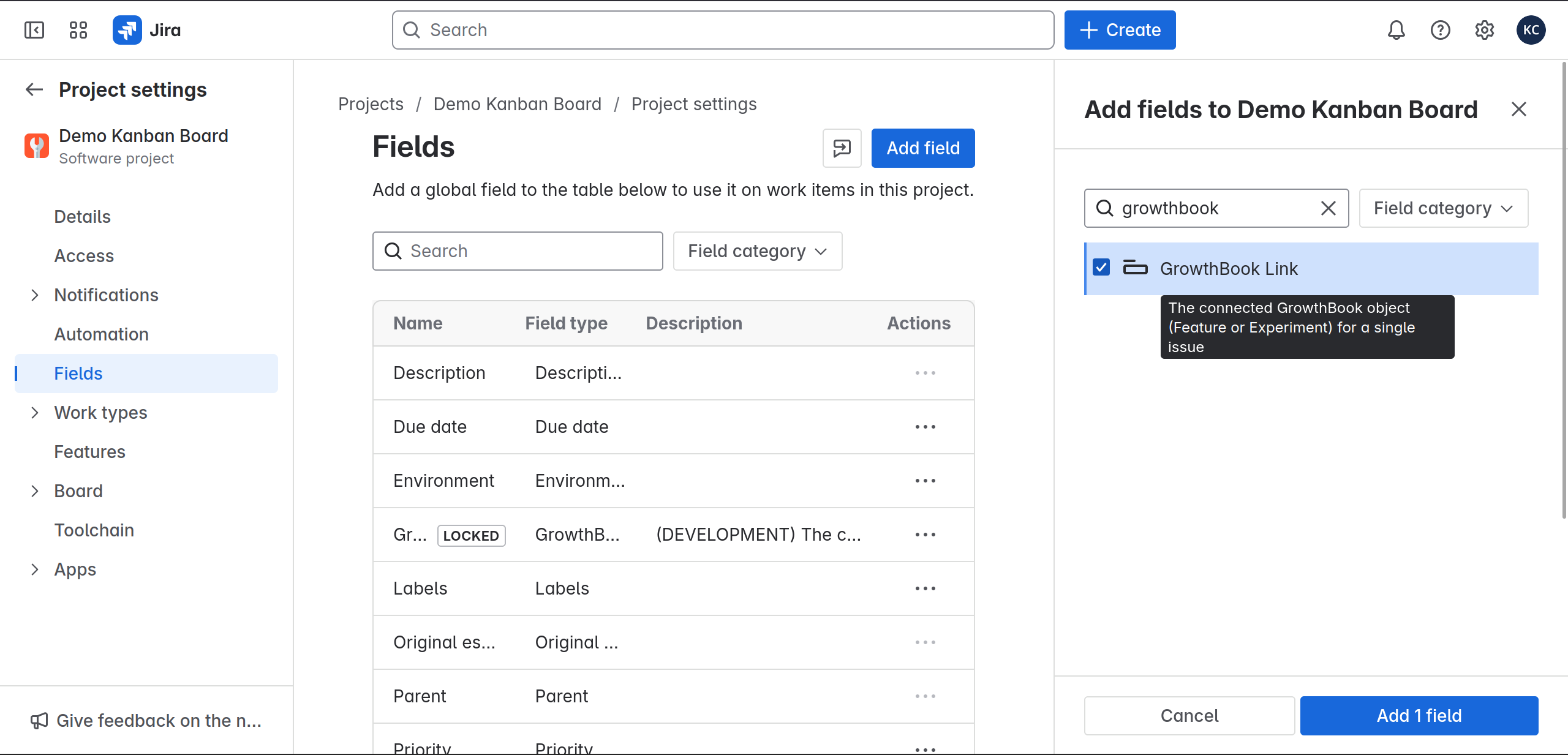 Adding field in project settings