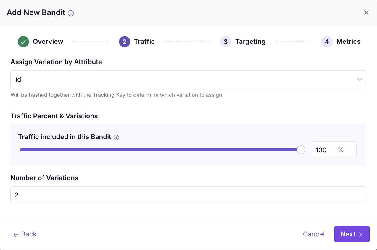 Configuring Bandit Hash Attributes and Number of Variations