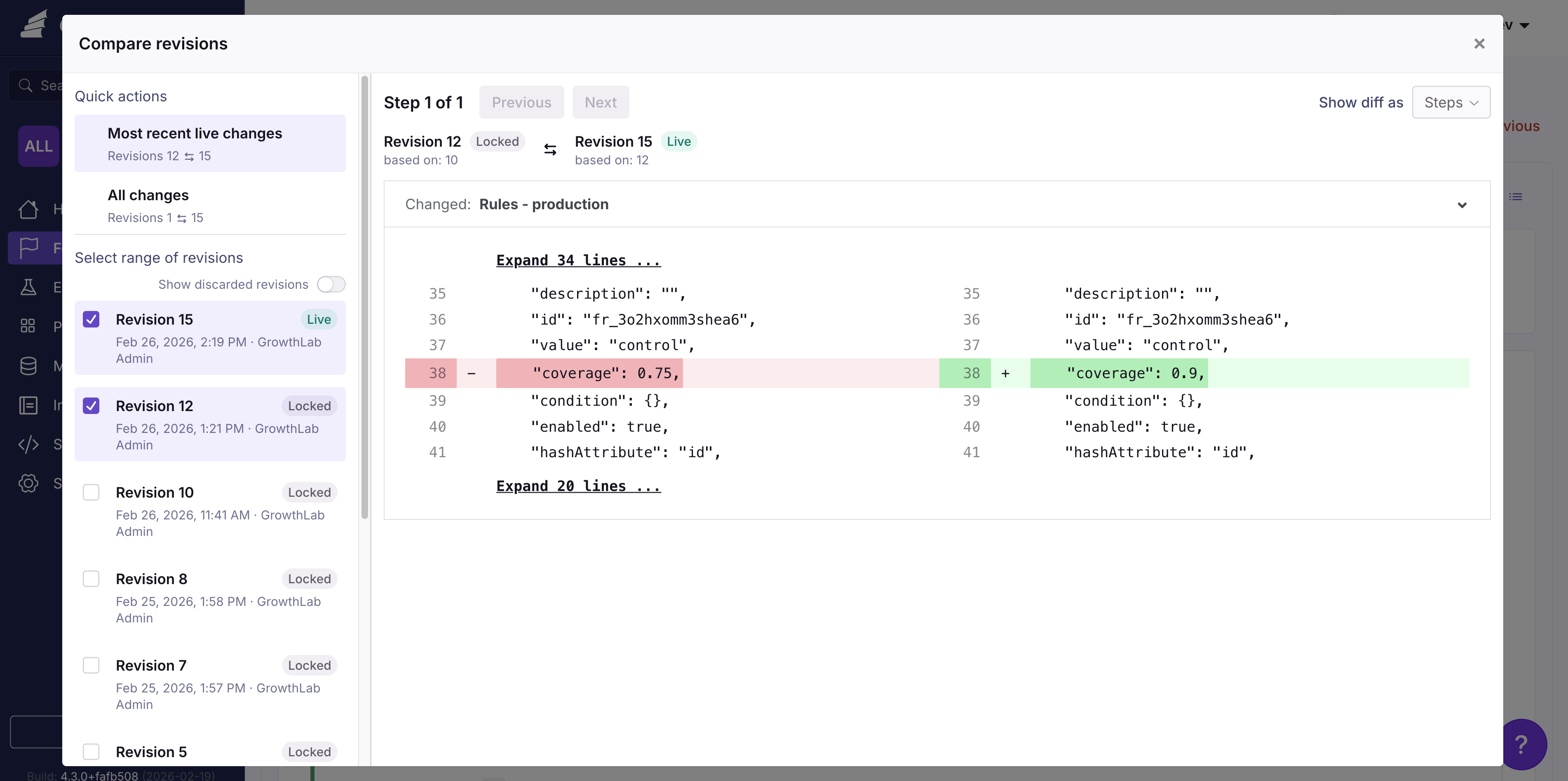 Compare Revisions button