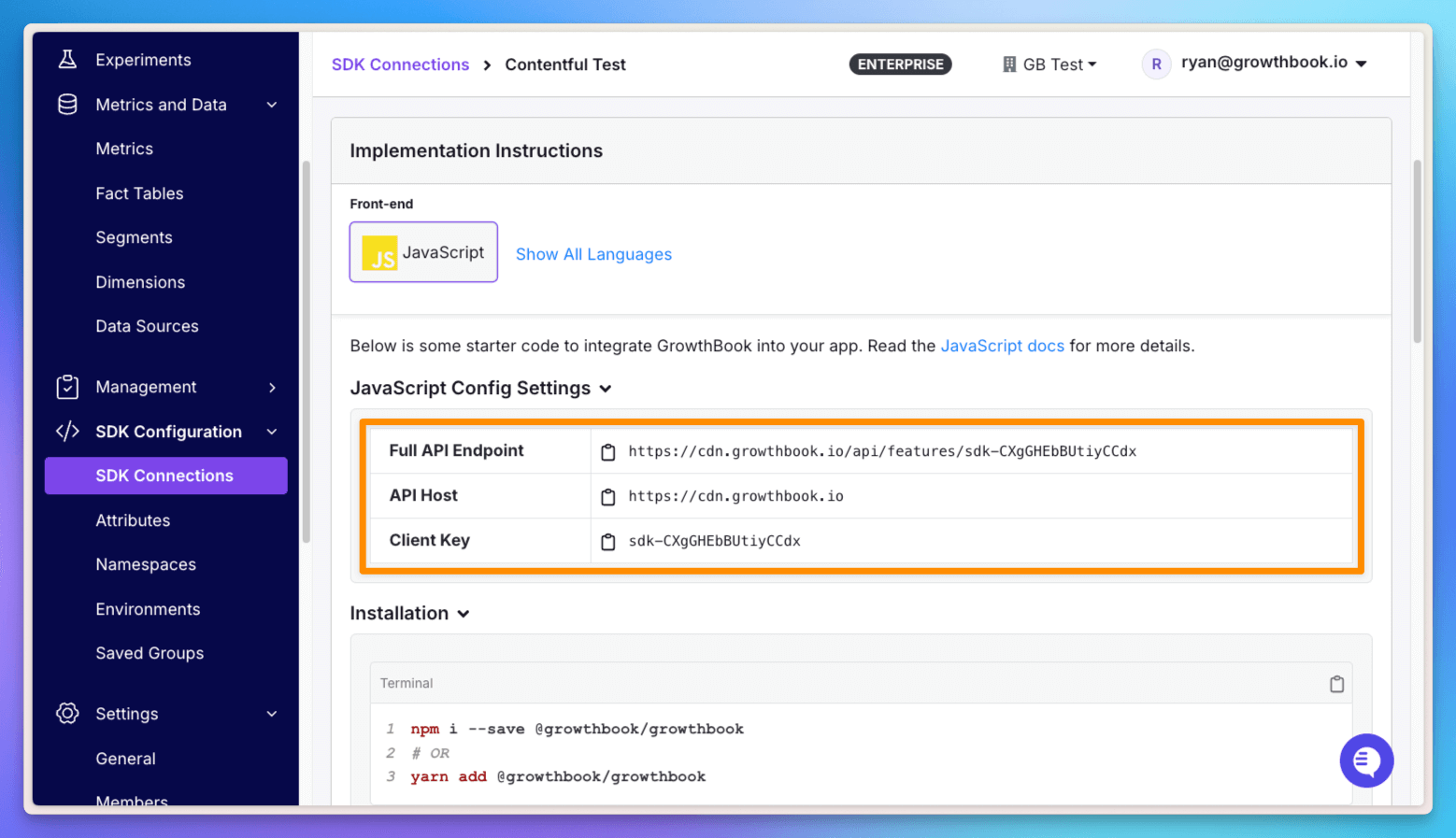 GrowthBook SDK connection