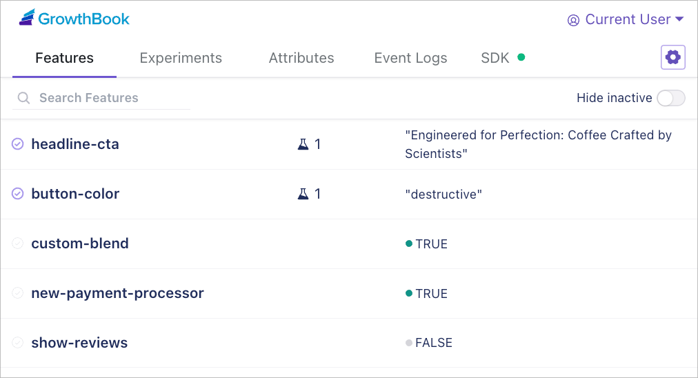 Feature flags and overrides