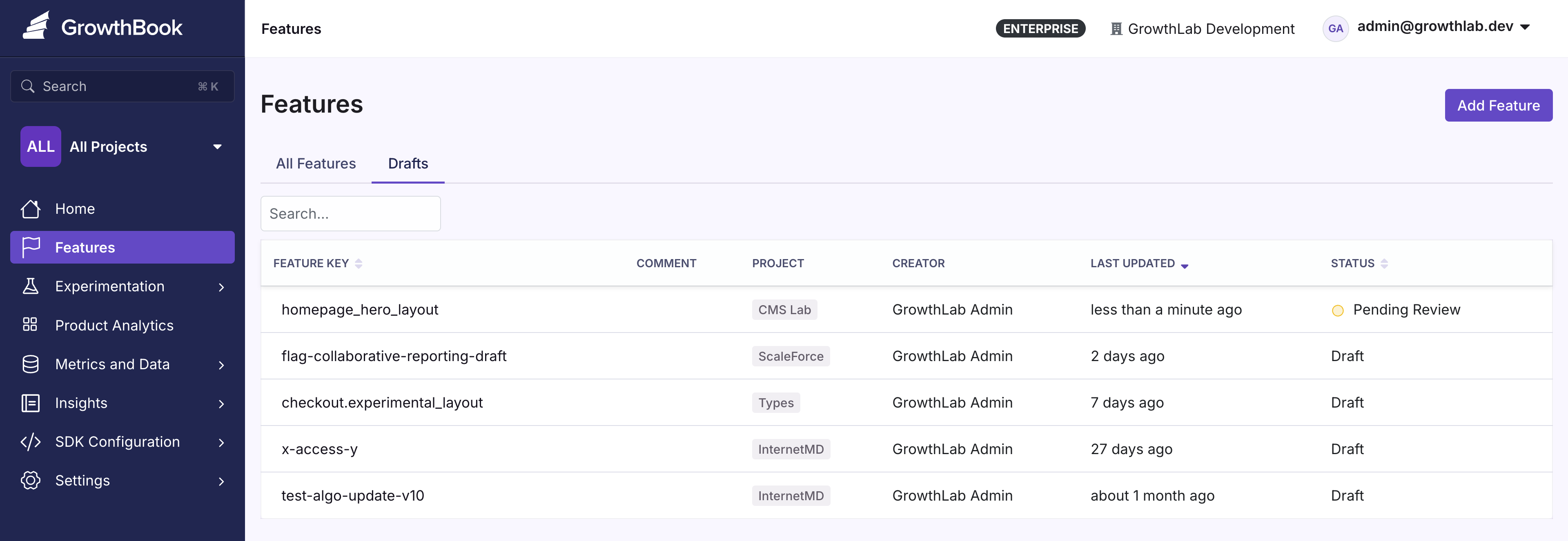 Pending review list in the Drafts tab