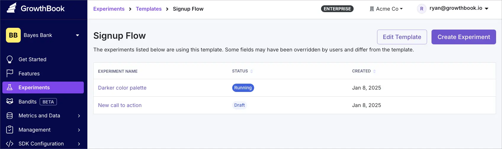 Managing Experiment Templates