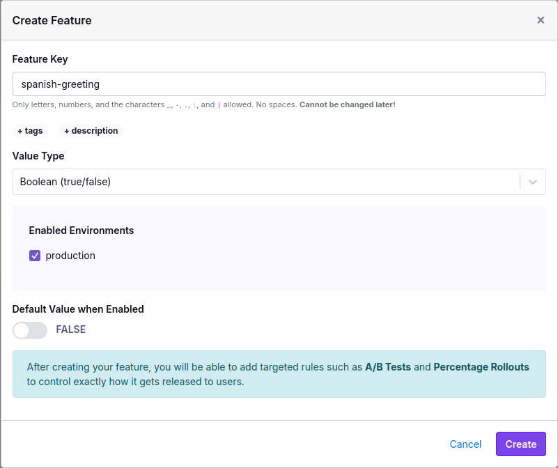 GrowthBook Create Feature