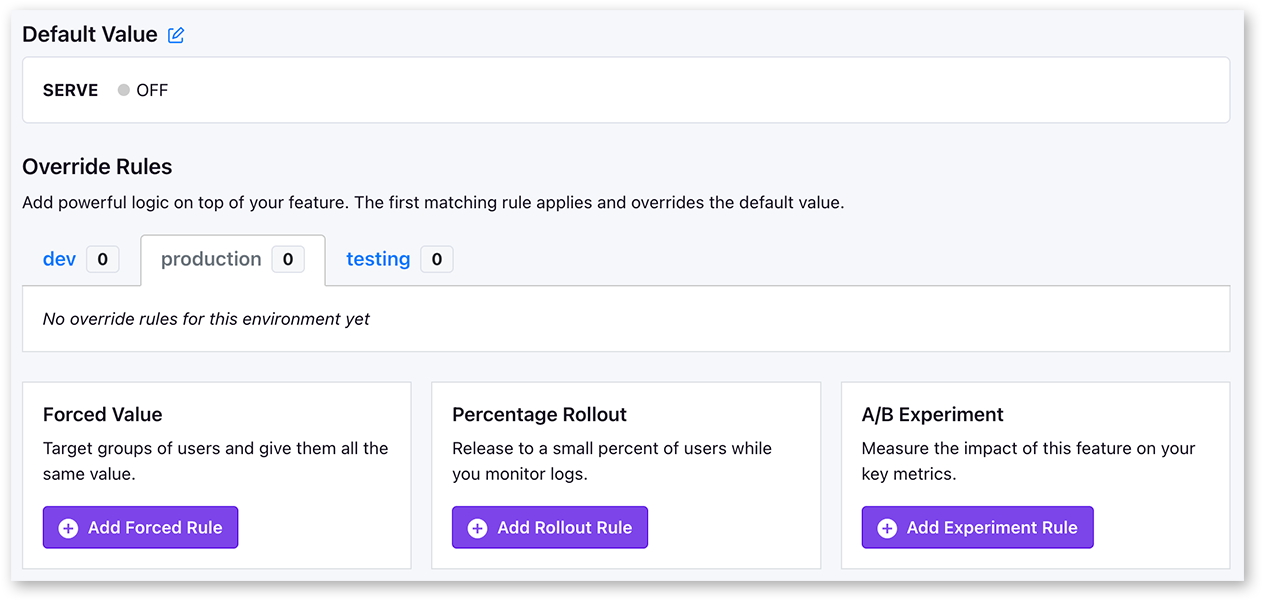 Feature rules interface