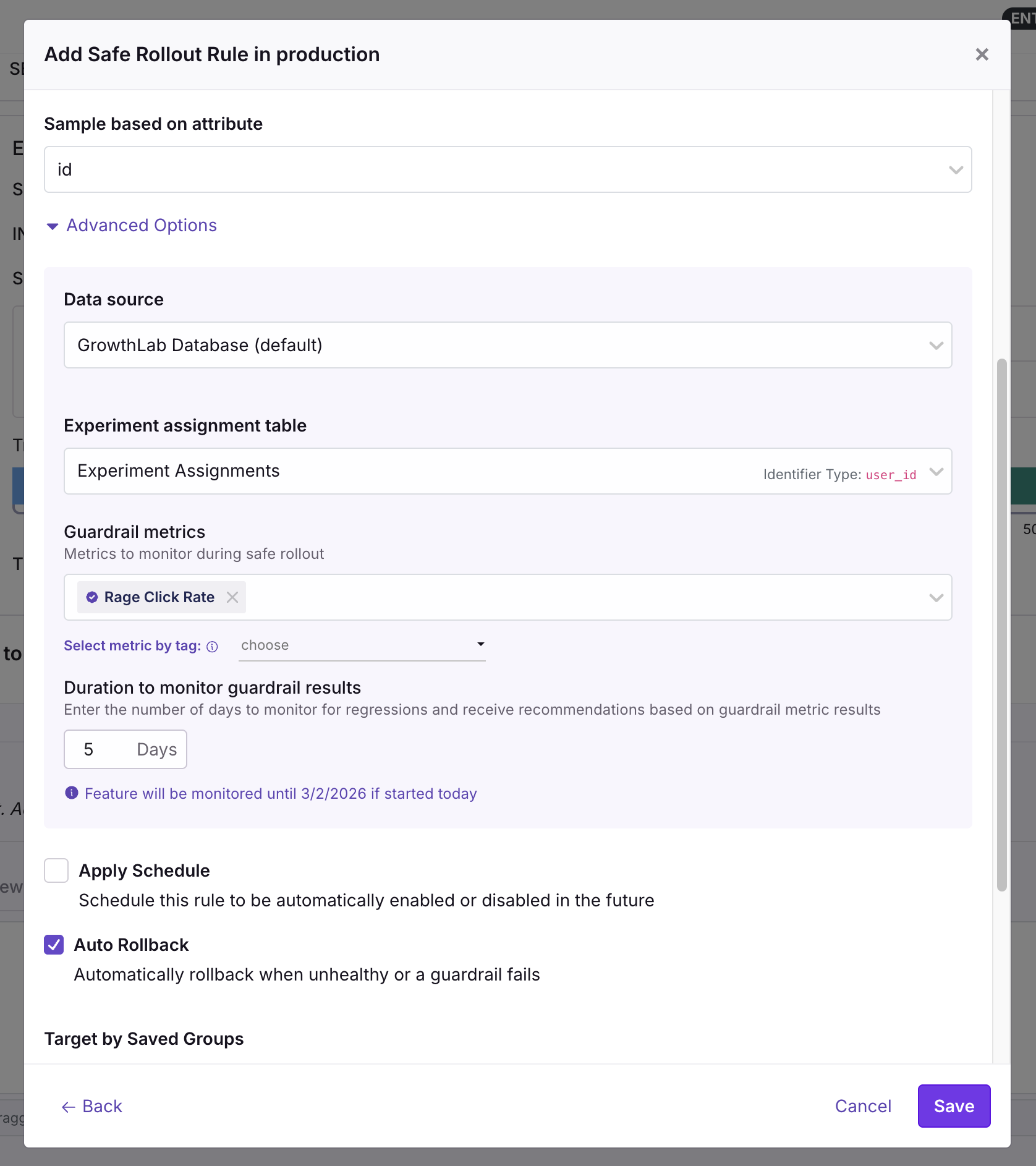 Safe Rollout rule UI