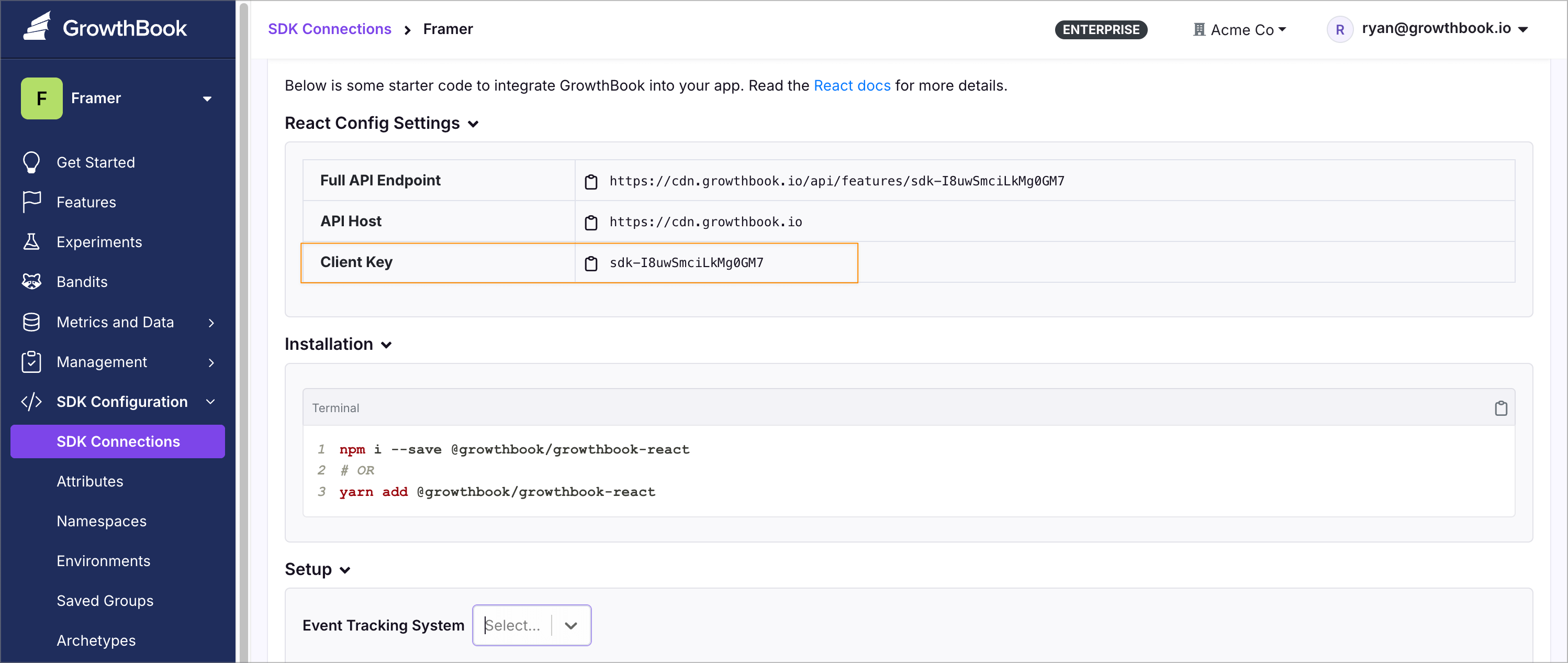 SDK connection page in GrowthBook