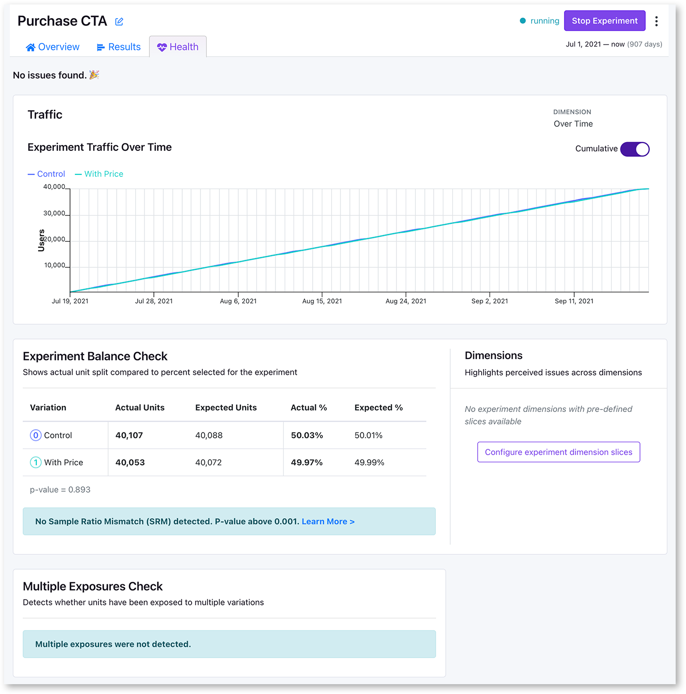 Experiment Health Page