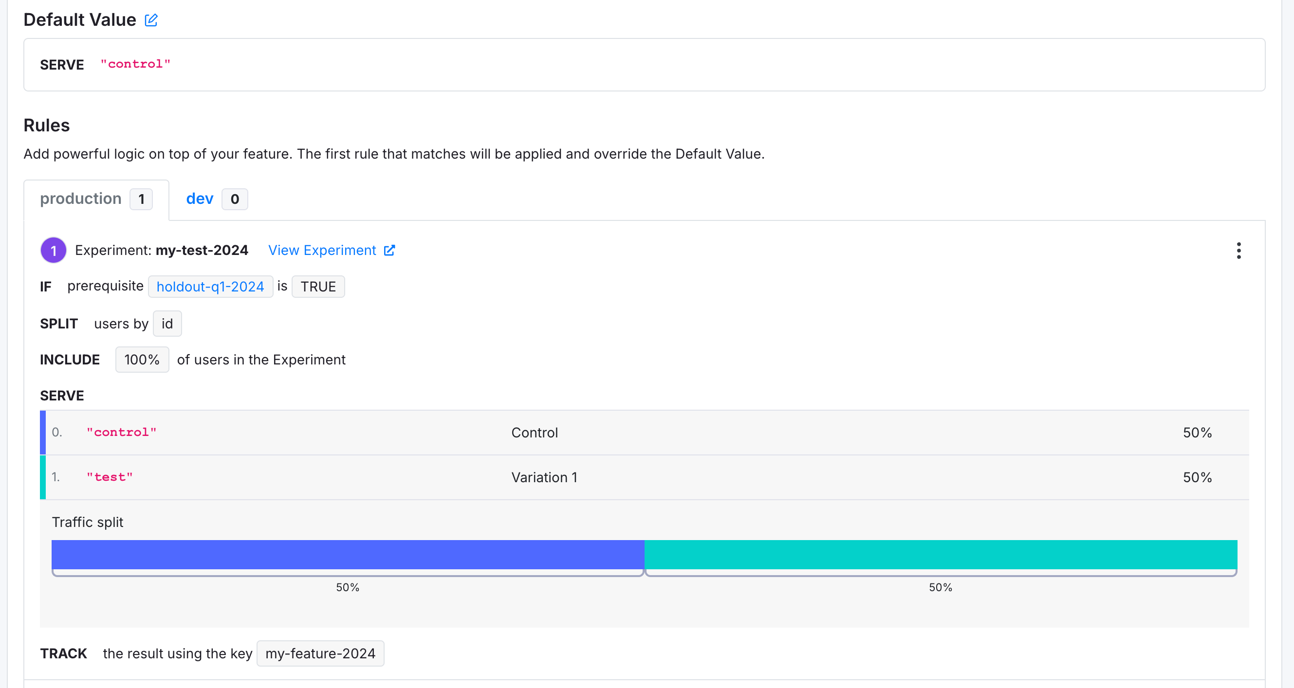 Feature Rule for an Example Feature Experiment with Holdout