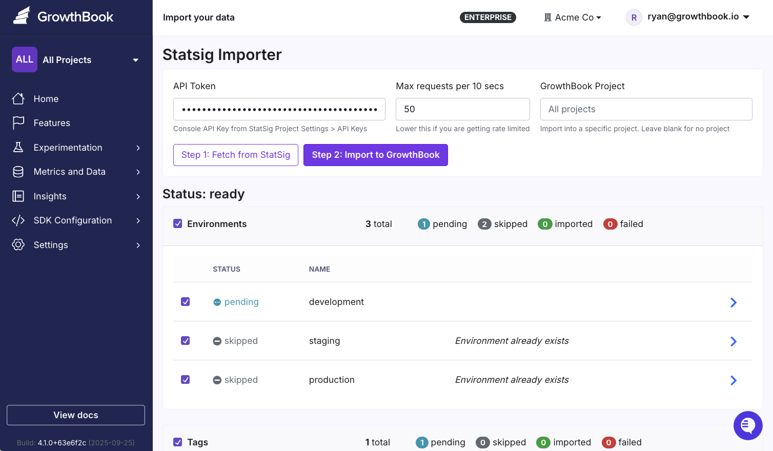 GrowthBook Statsig importer