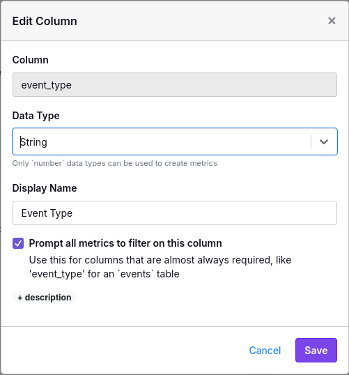 Marking an Event Type column