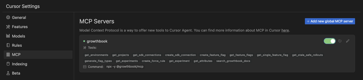 GrowthBook MCP in Cursor