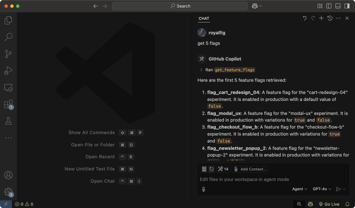 GrowthBook MCP in VS Code Copilot