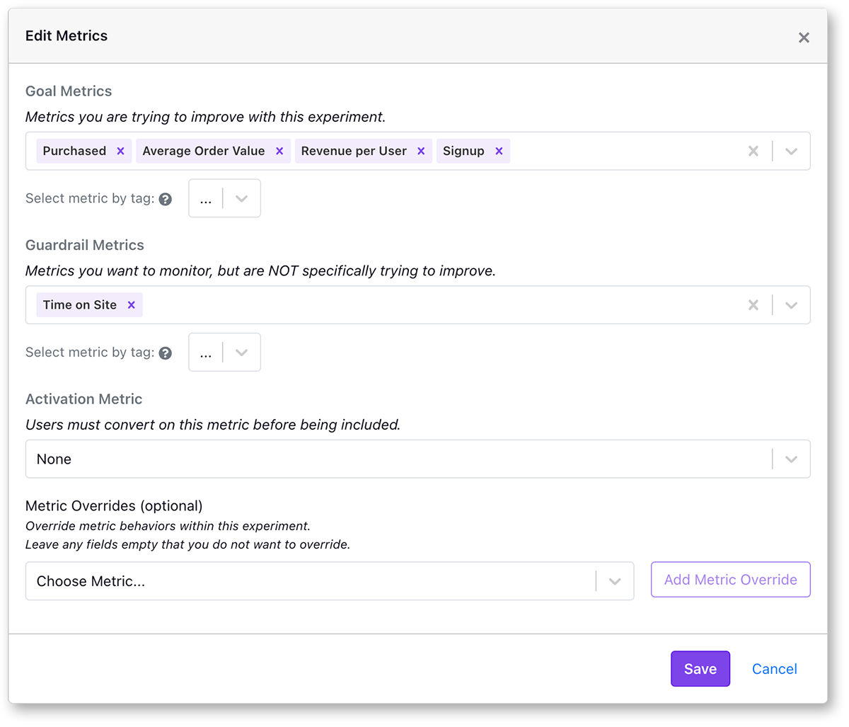 GrowthBook Metric Selector