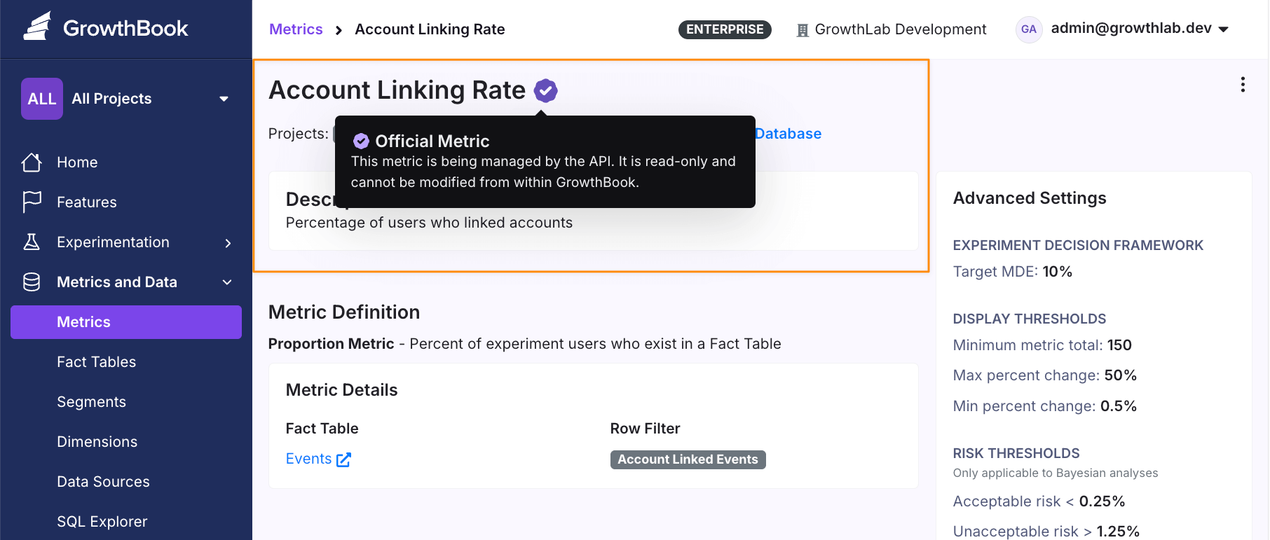 Example of an official metric