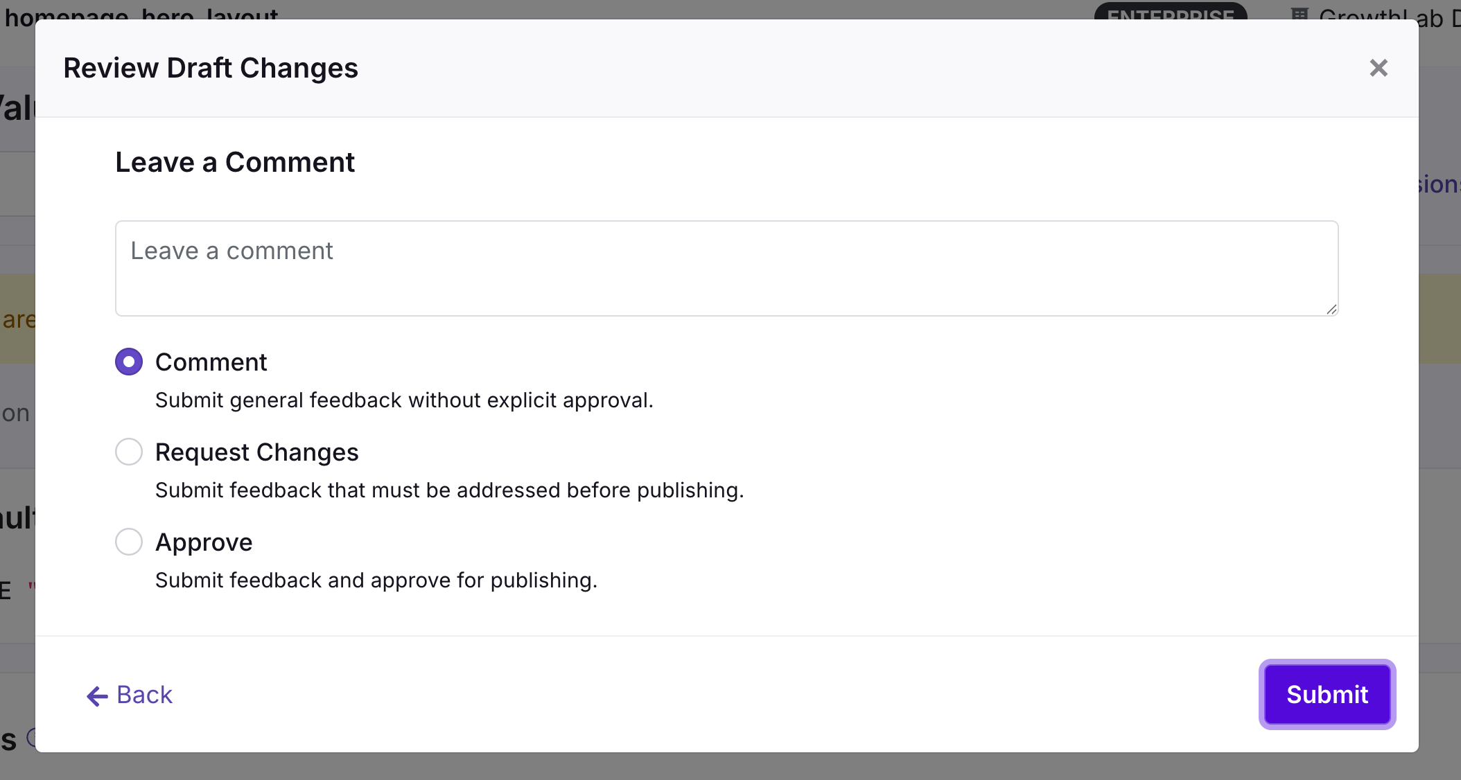 Review status options: Comment, Request Changes, Approve