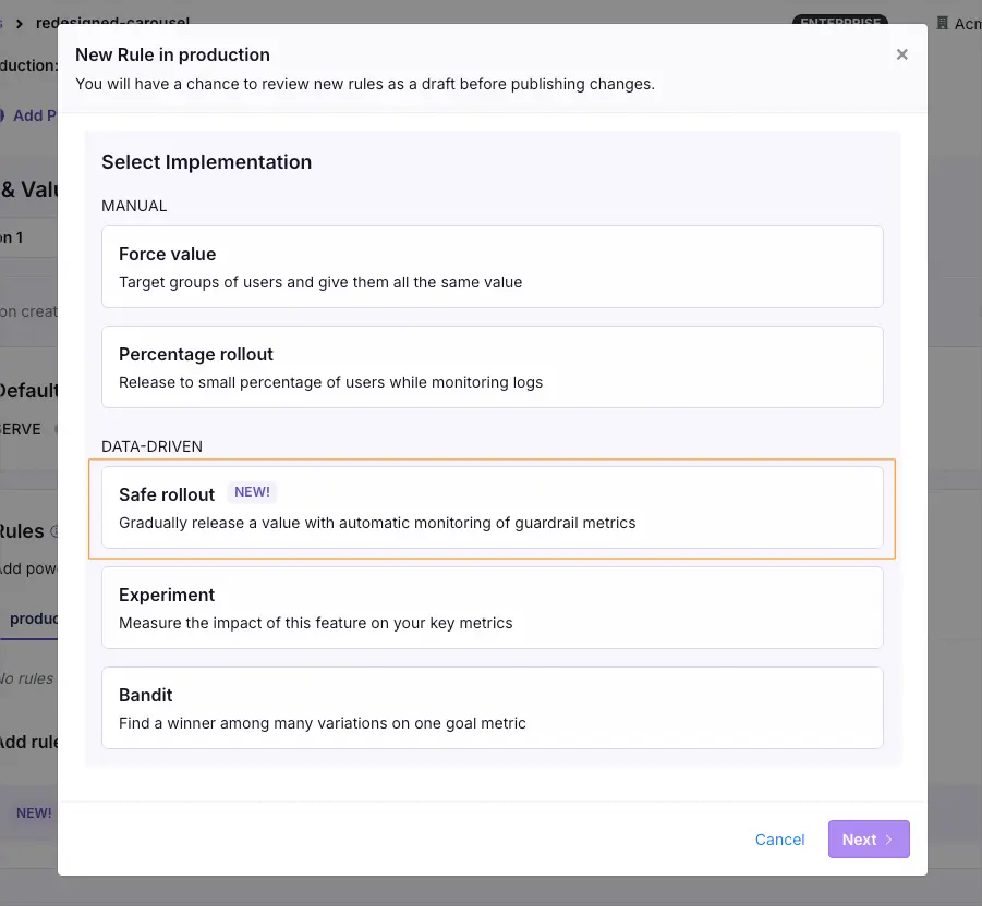 Add a safe rollout rule