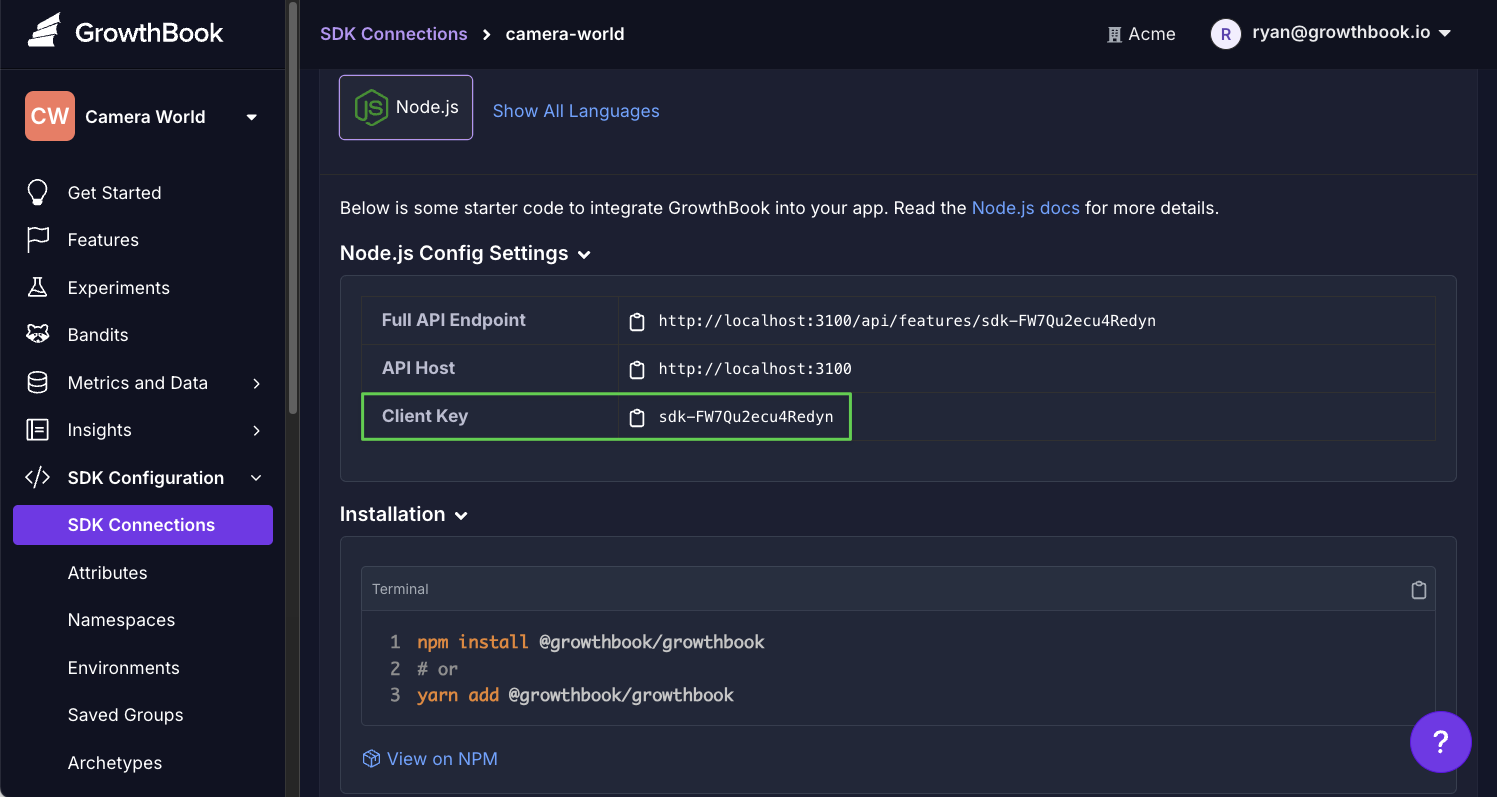 GrowthBook SDK Connection