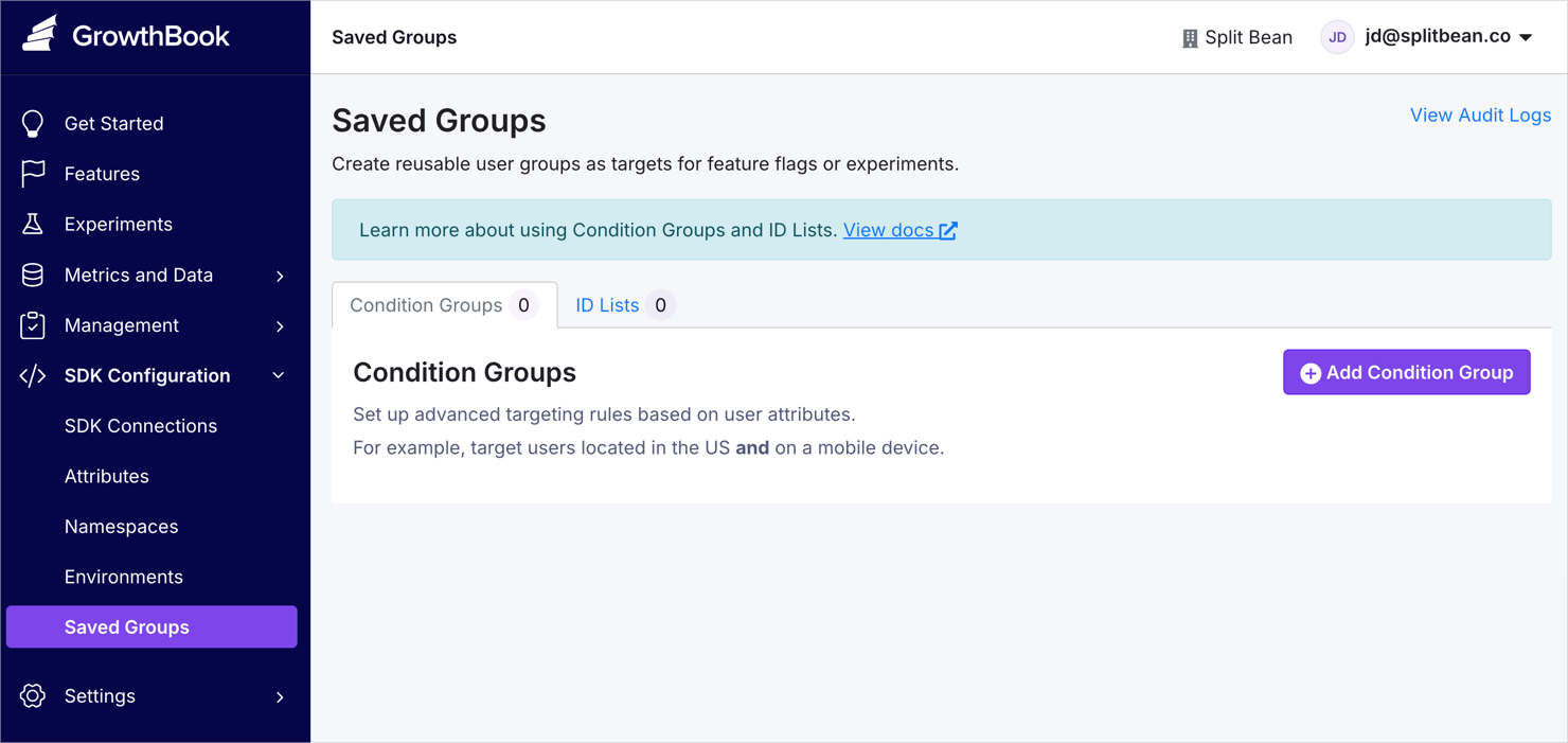 Saved groups overview