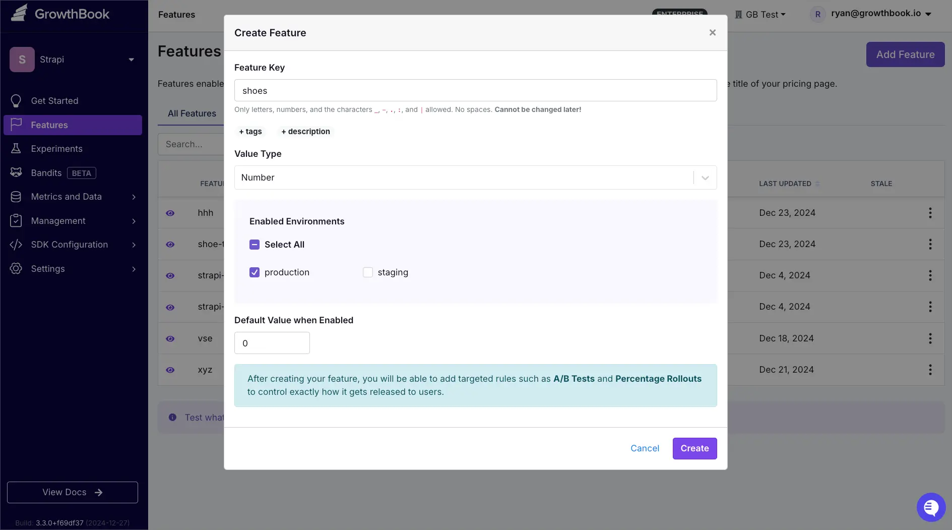 Creating a feature flag in GrowthBook