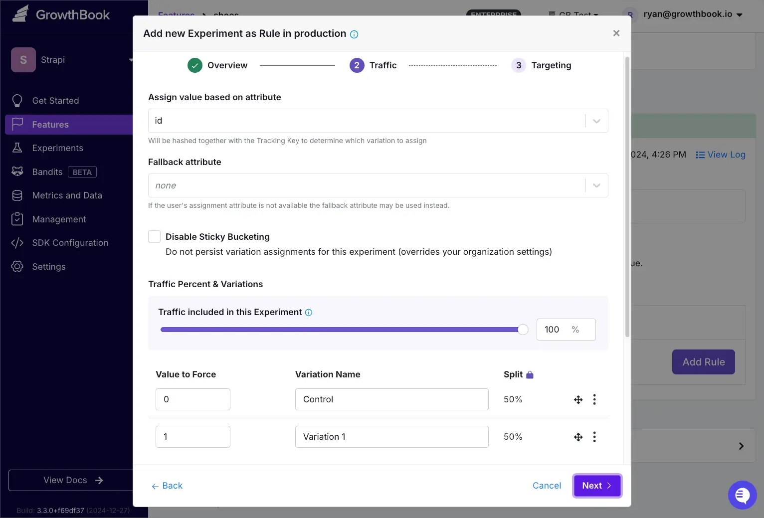 Creating an experiment in GrowthBook