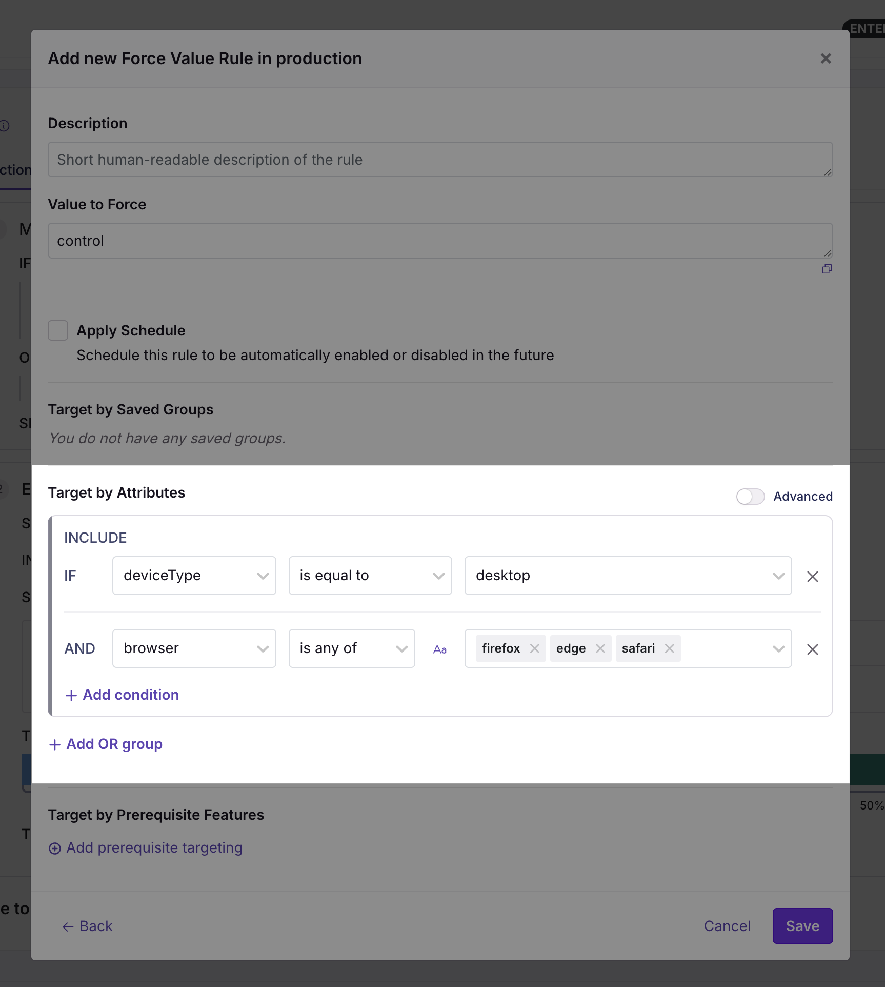 Simple targeting conditions