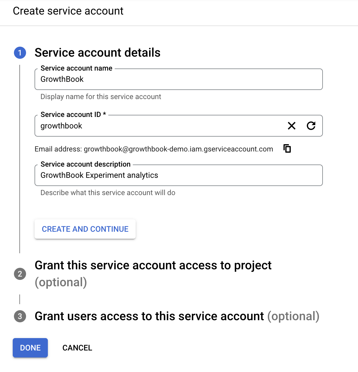 Create a new service account in BigQuery
