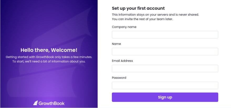 GrowthBook Signup Screen