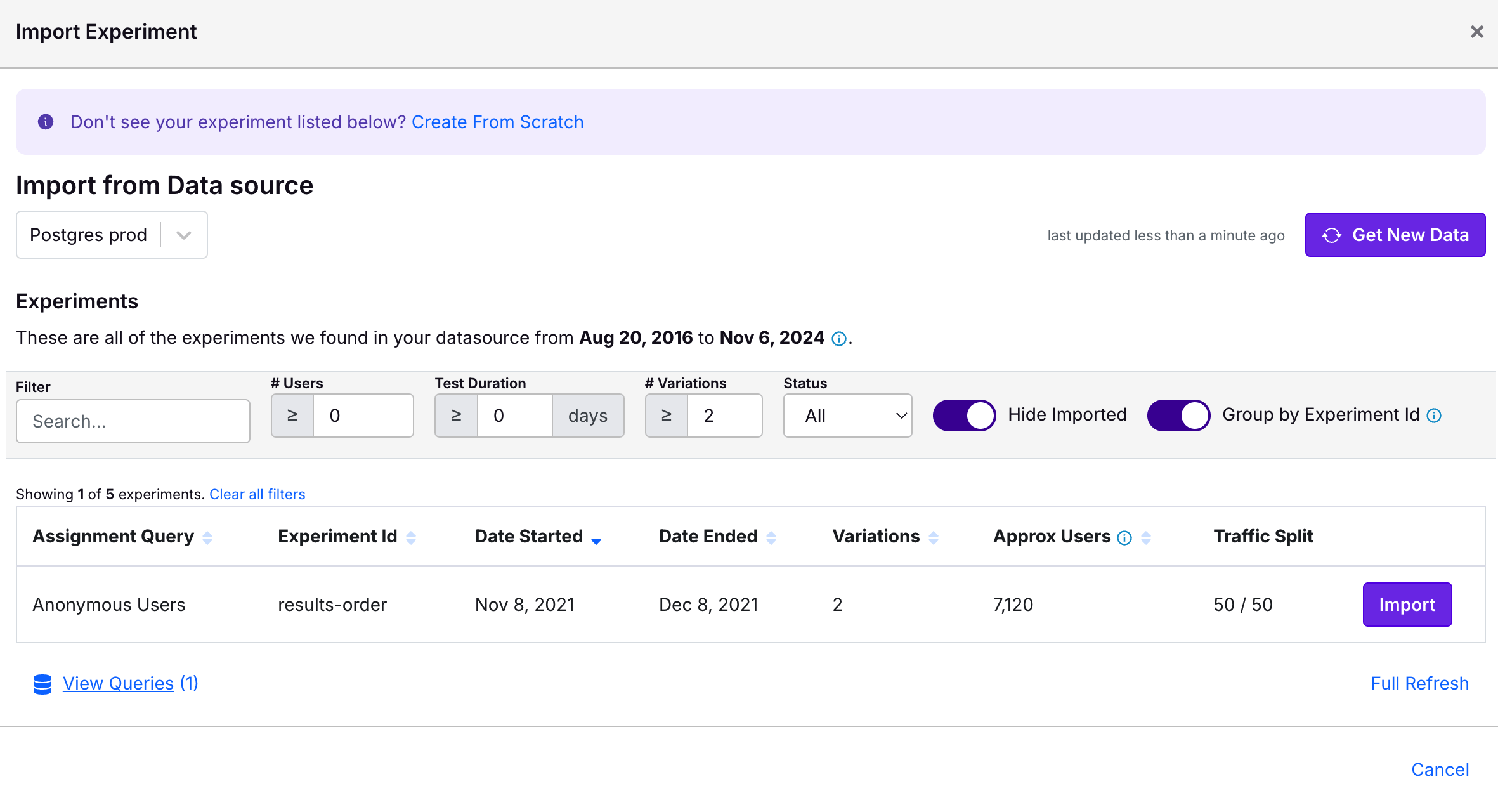 Experiment Import Modal