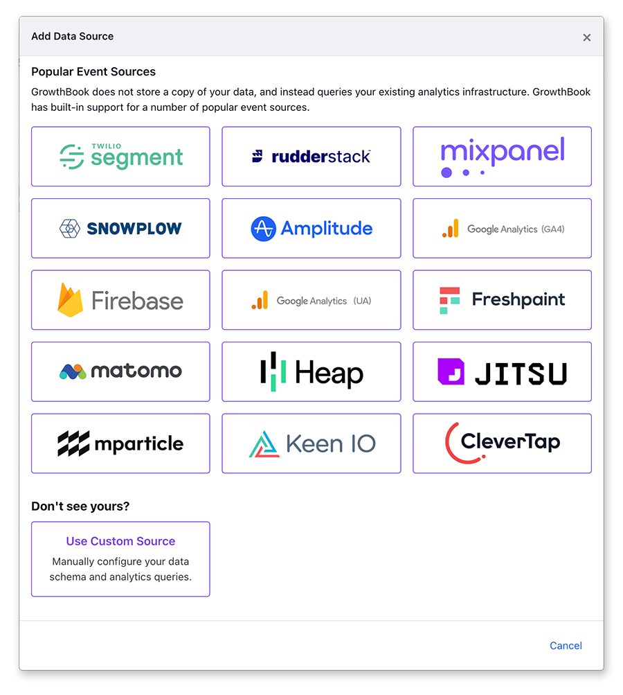 GrowthBook add Mixpanel data source form